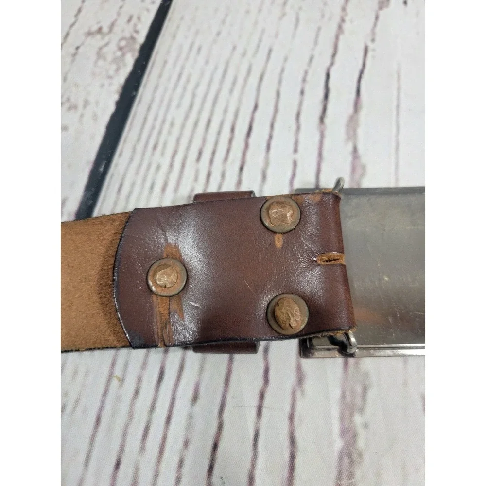 Leather Belt Vintage Americana Patriotic Flag Buckle Steerhide Brown 34